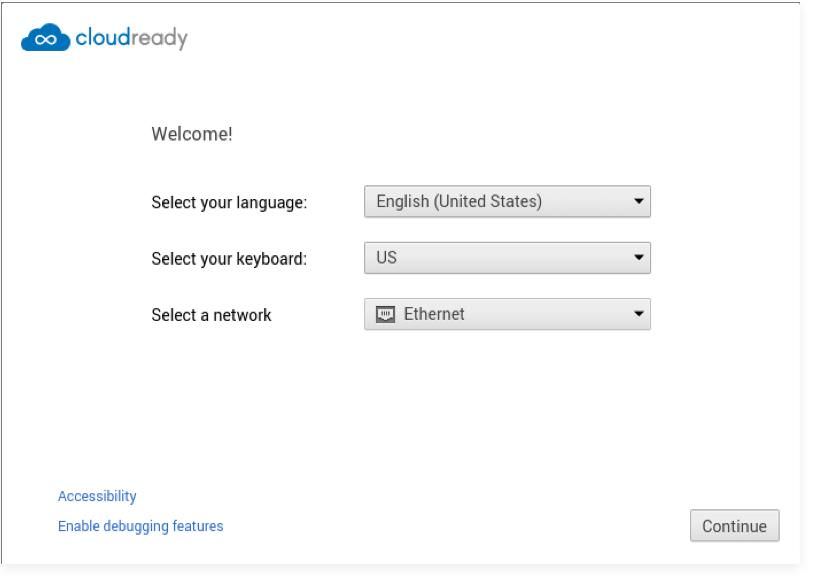 Welcome screen of CloudReady