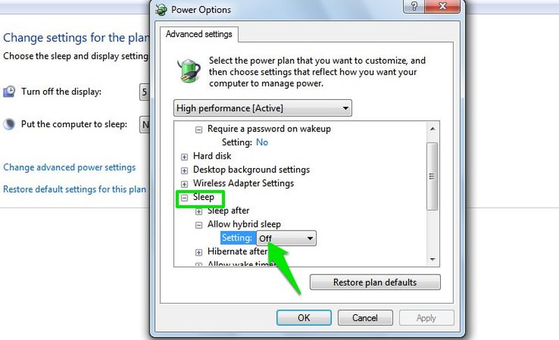 disable hybrid sleep
