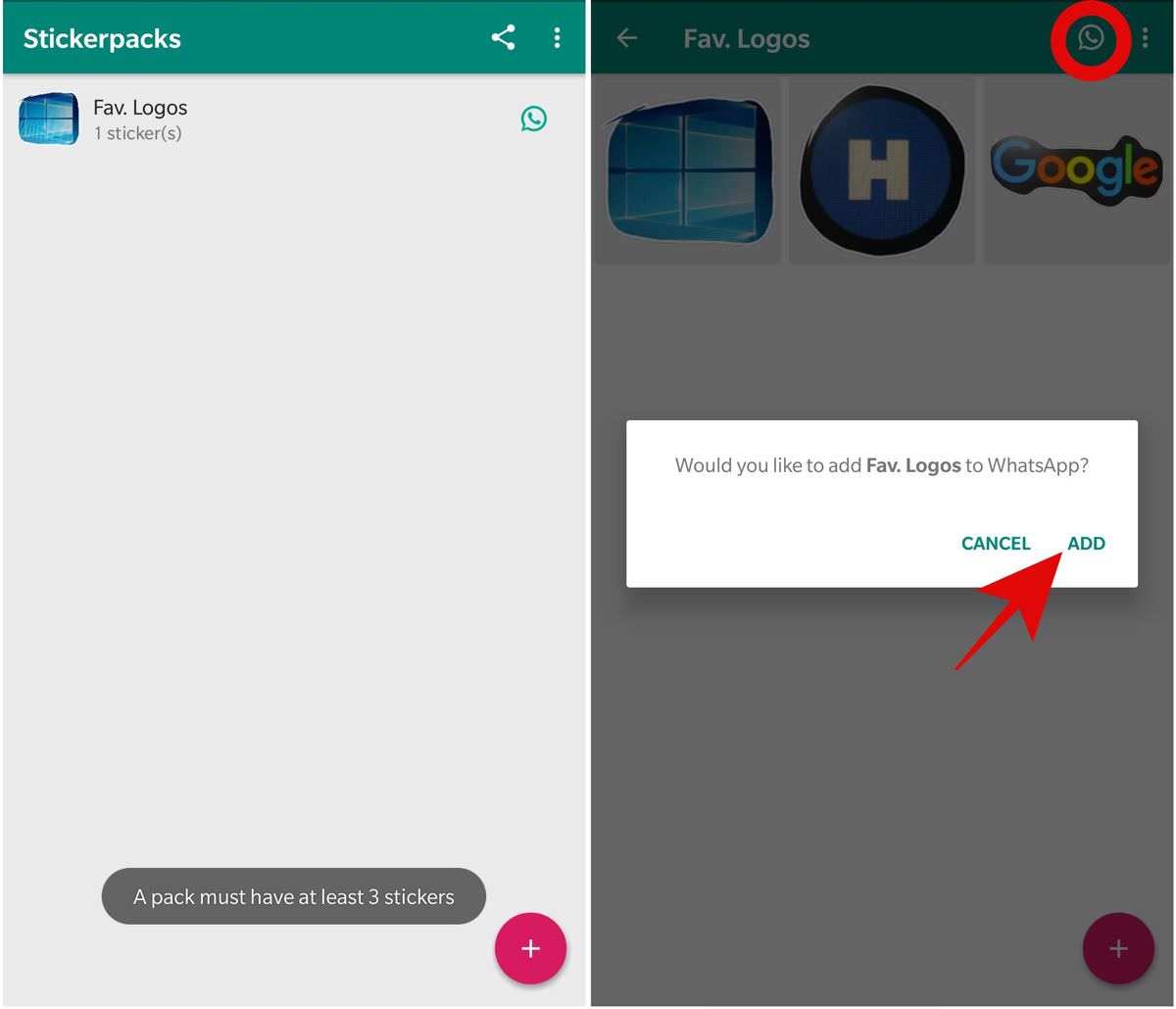 Add a pack in WhatsApp from Sticker Studio
