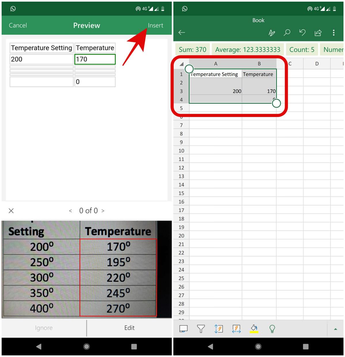 Insert the previewed data in the workbook