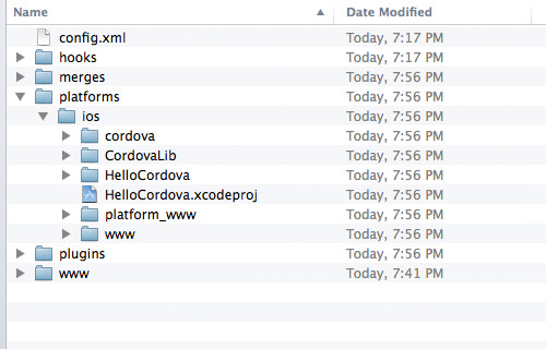 iOS platform files added to Cordova project