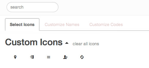 Custom Icons section on Fontello