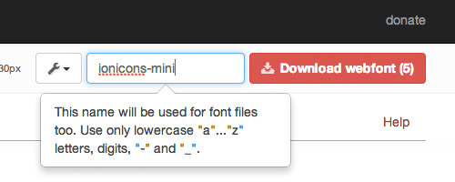 Download button for custom font icons in Fontello