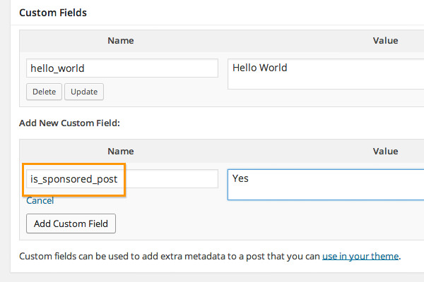 Setting up a sponsored post metadata in WordPress