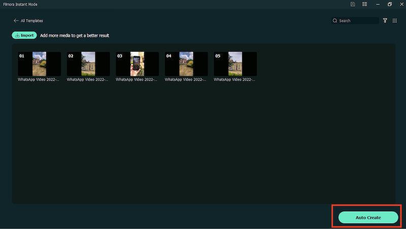 Filmora instant mode auto-create