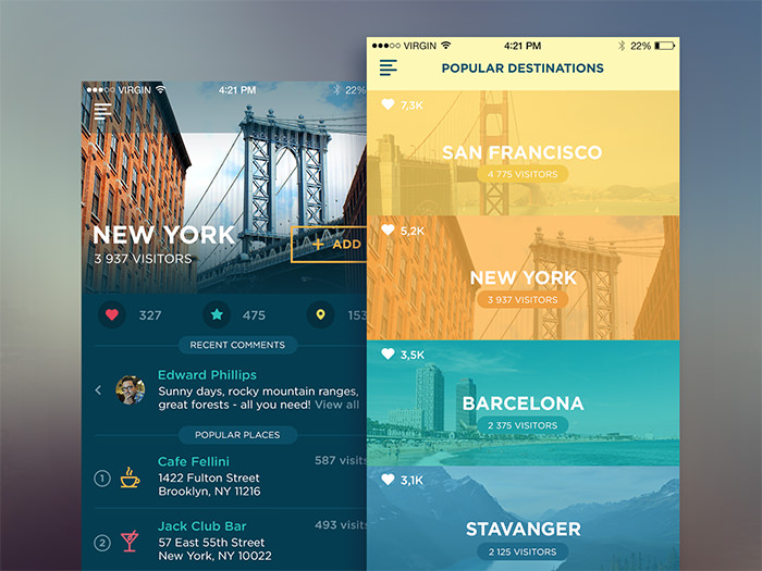 travel app interface