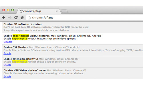 Activating Experimental Features in Chrome