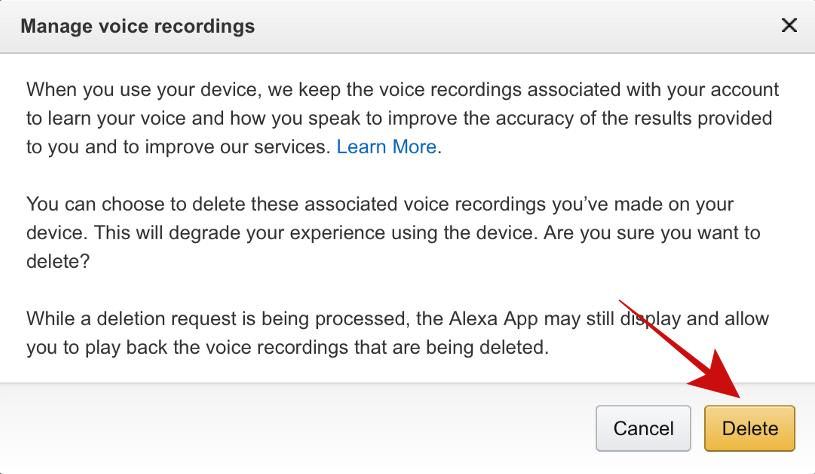 Delete all voice recordings in Amazon Alexa