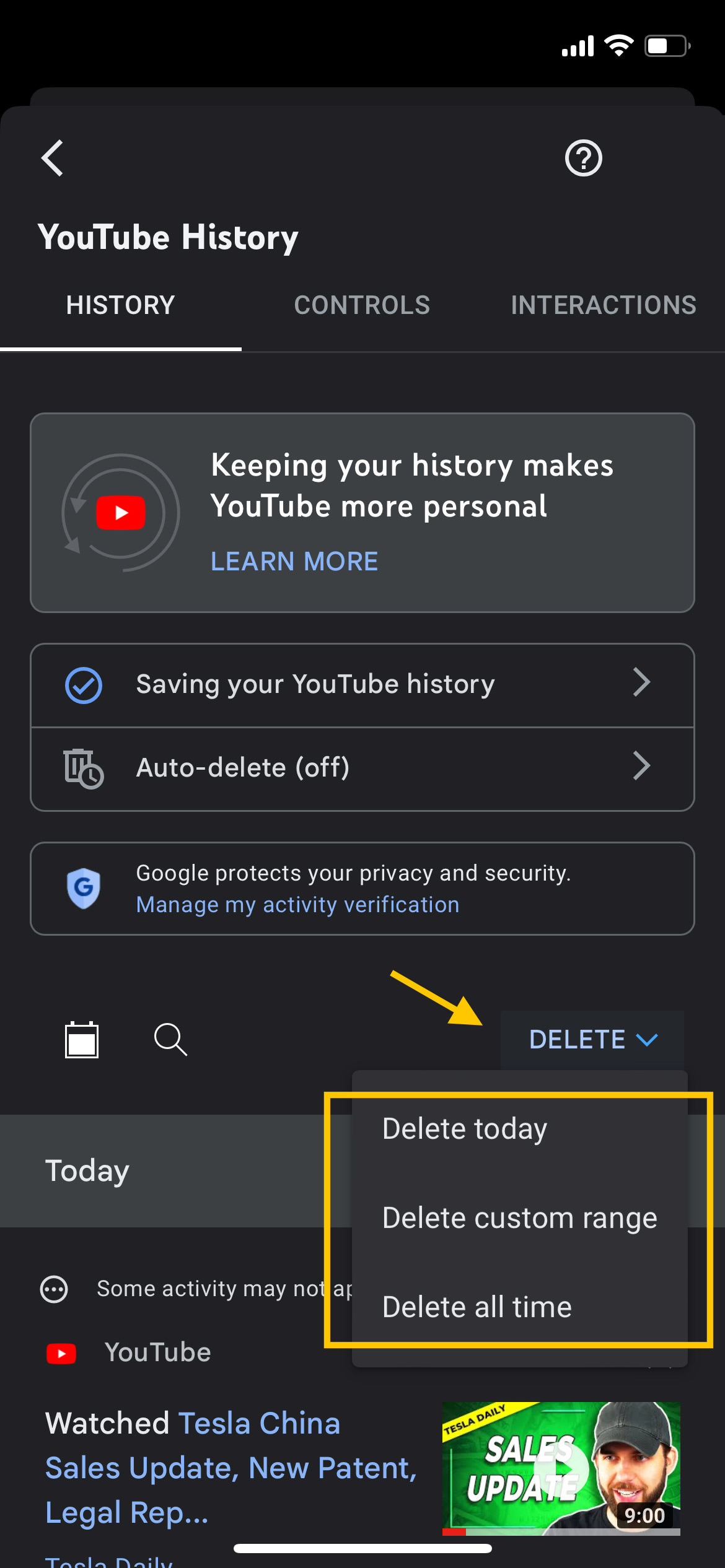 Delete options