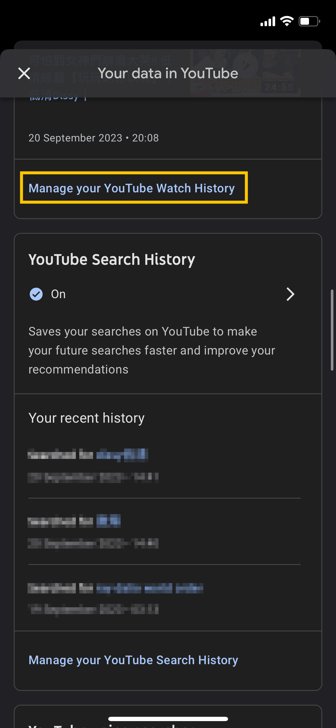 Youtube recent online history