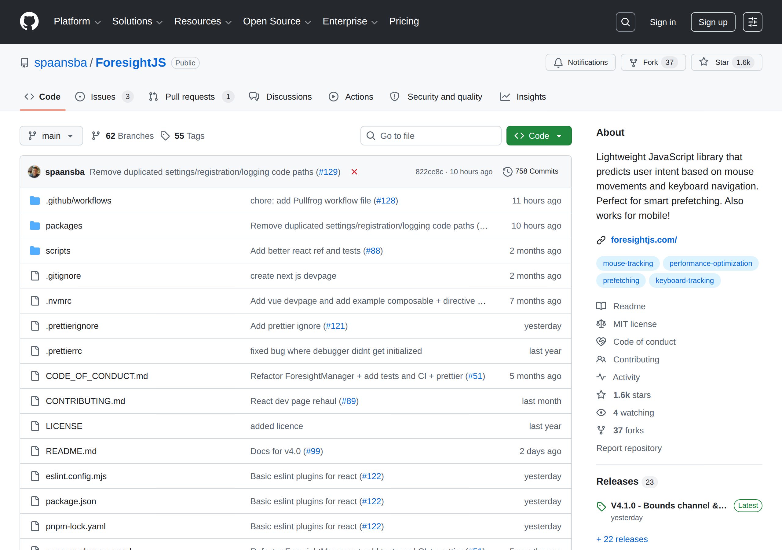 ForesightJS predictive prefetching