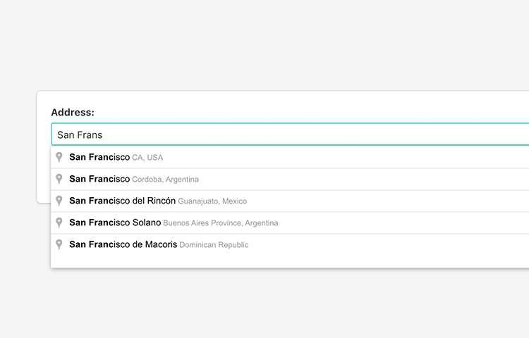 Input form showing suggestion of city address