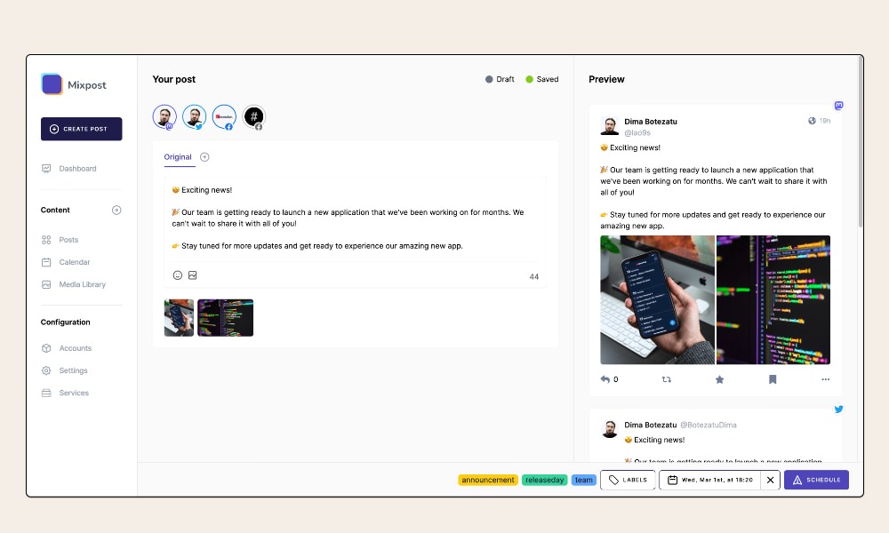 Mixpost social media management dashboard