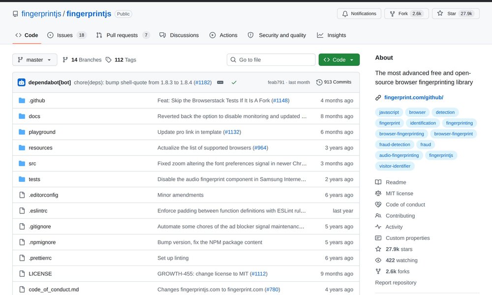 FingerprintJS browser fingerprinting