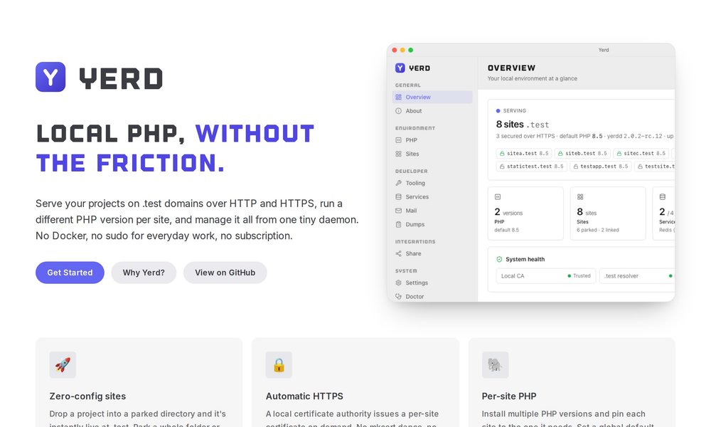 Yerd PHP development environment