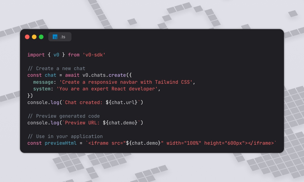 Vercel v0 SDK code example