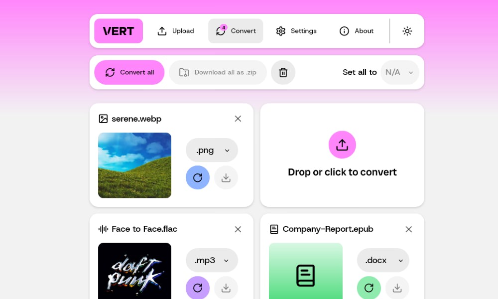VERT browser file converter interface