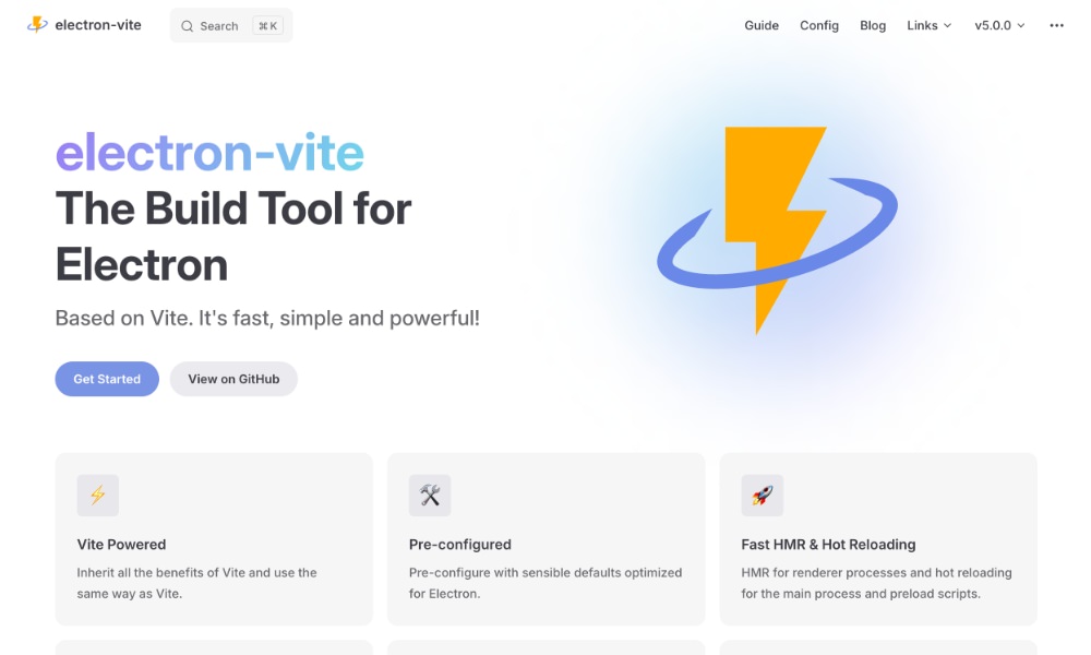 Electron Vite build tool interface