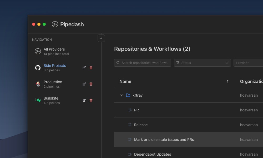 Pipedash CI/CD dashboard interface