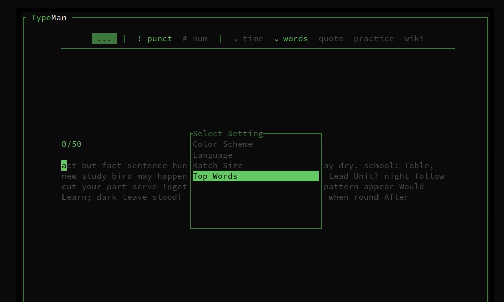 Typeman terminal typing practice tool