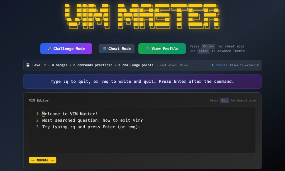 VIM Master browser-based learning game
