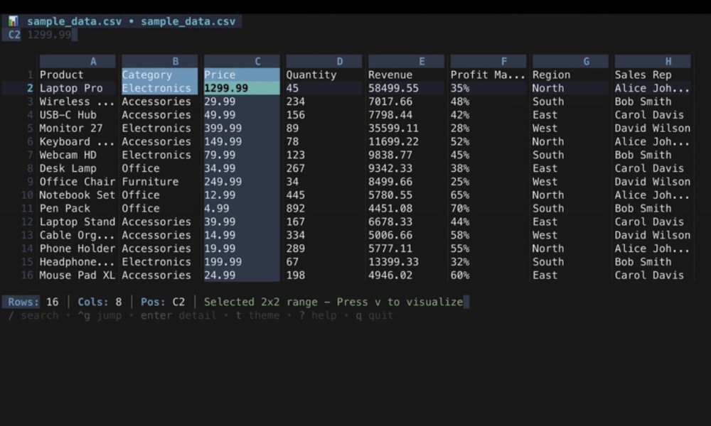 Vex TUI Excel terminal viewer