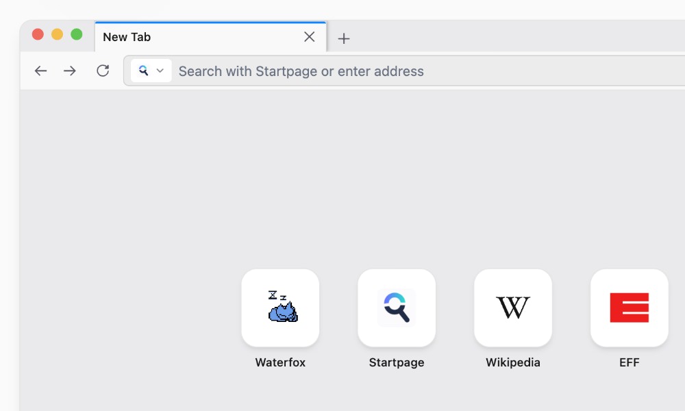 Waterfox privacy-focused browser interface