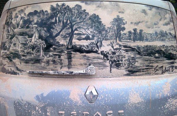 Farmland Art on Dirty Car