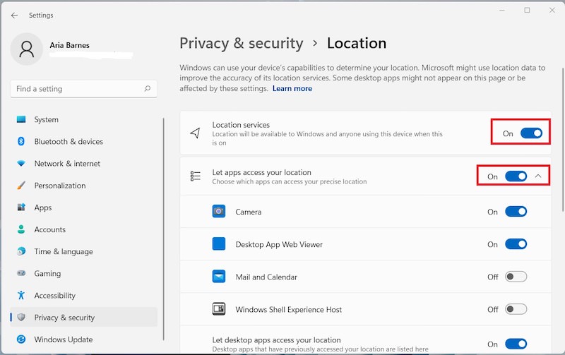 disable location tracking windows 11