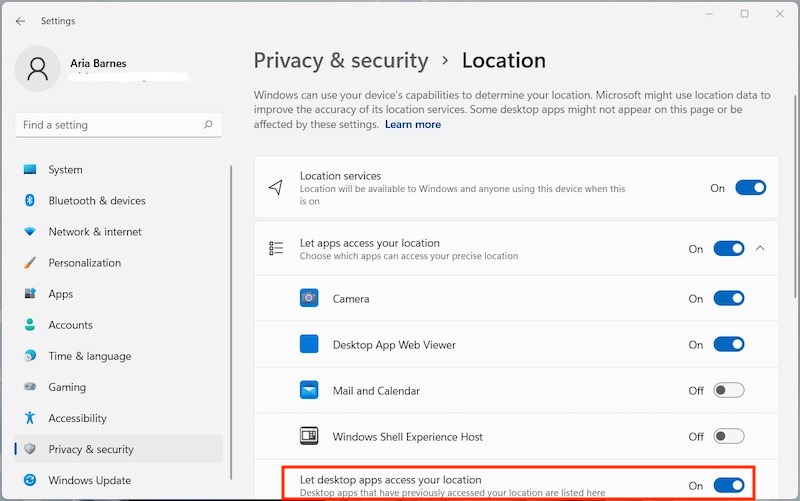 disable location tracking windows 11