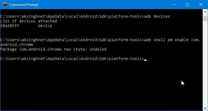 Enable an app in Android via ADB