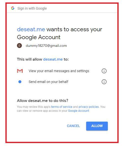 Allow Deseat.me to access your account