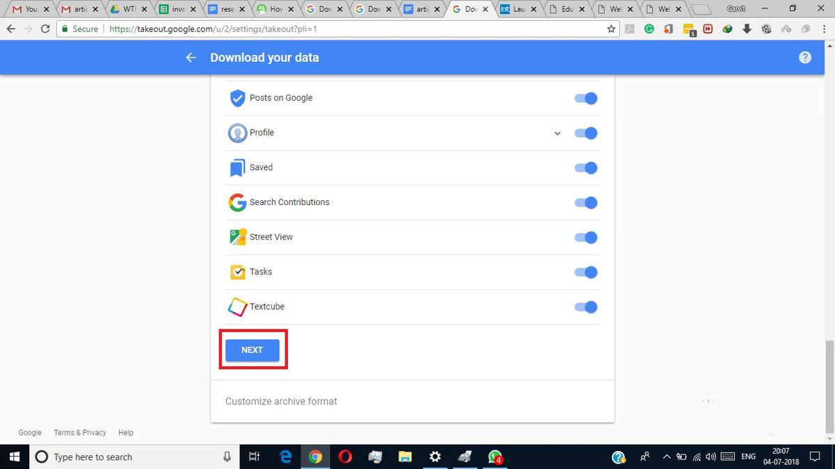 google download your data