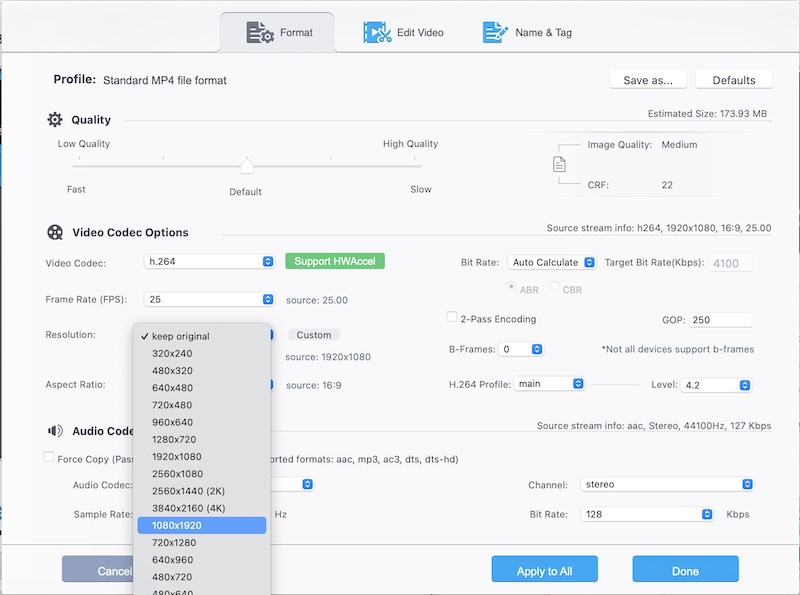 videoproc compress video resolution