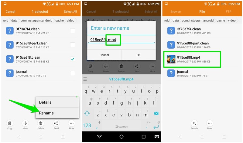 Renaming Instagram cache file to MP4 on Android