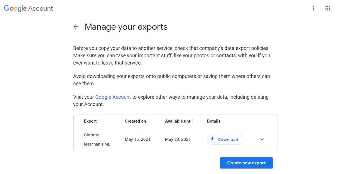 Manage your exports with Google Takeout