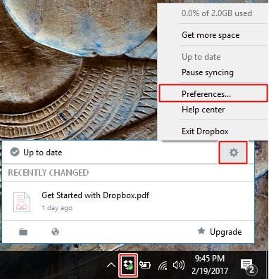 Select preferences of Dropbox|381pxx396px