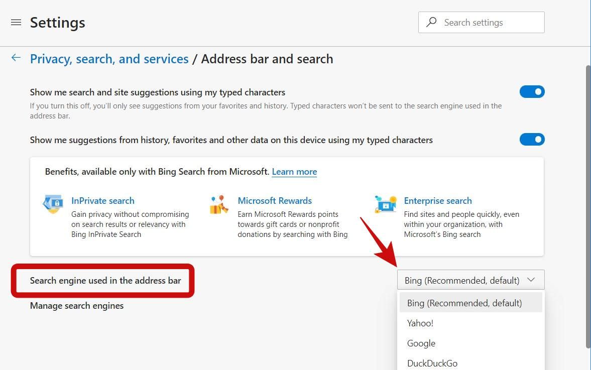 microsoft edge change search engine to google