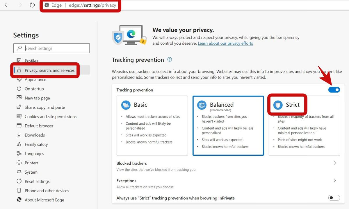 Review your Privacy Settings in Edge