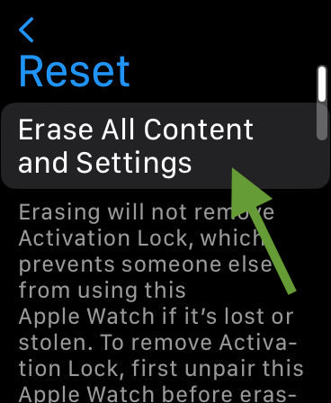 Apple watch erase hotsell all content and settings