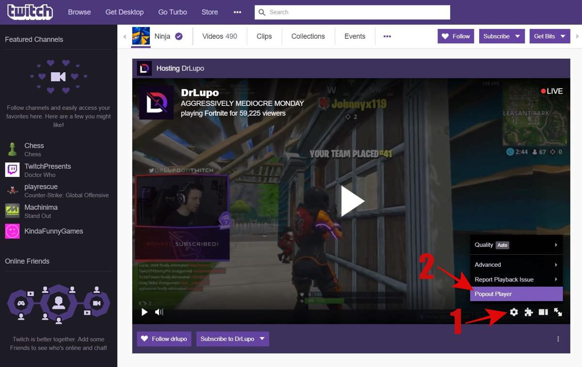 Pop-out the Twitch video player for focused viewing