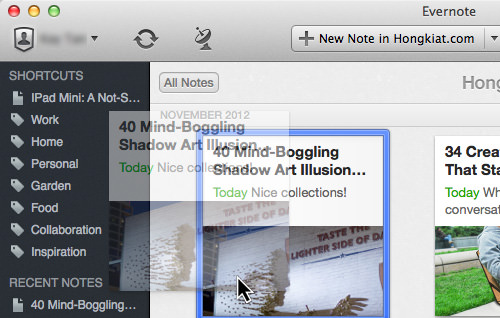 evernote for mac shortcuts notes