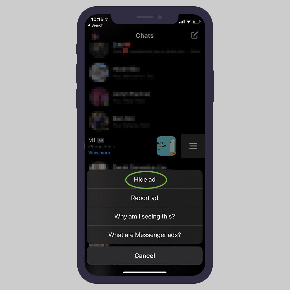 messenger hide ad