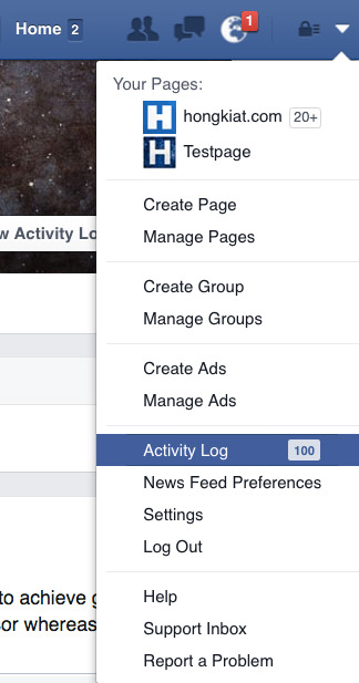 Facebook Get to Activity Log