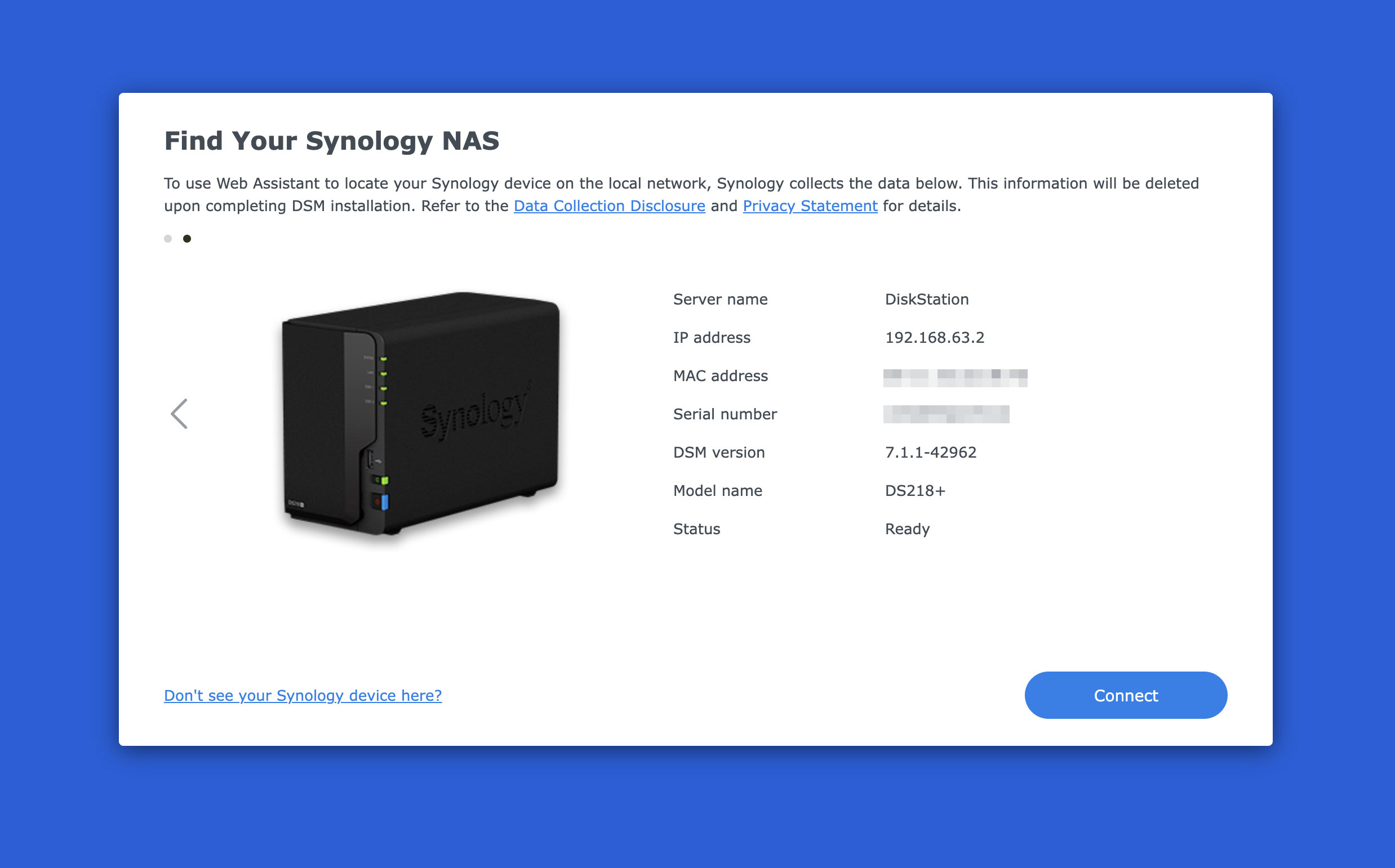 NAS details displayed