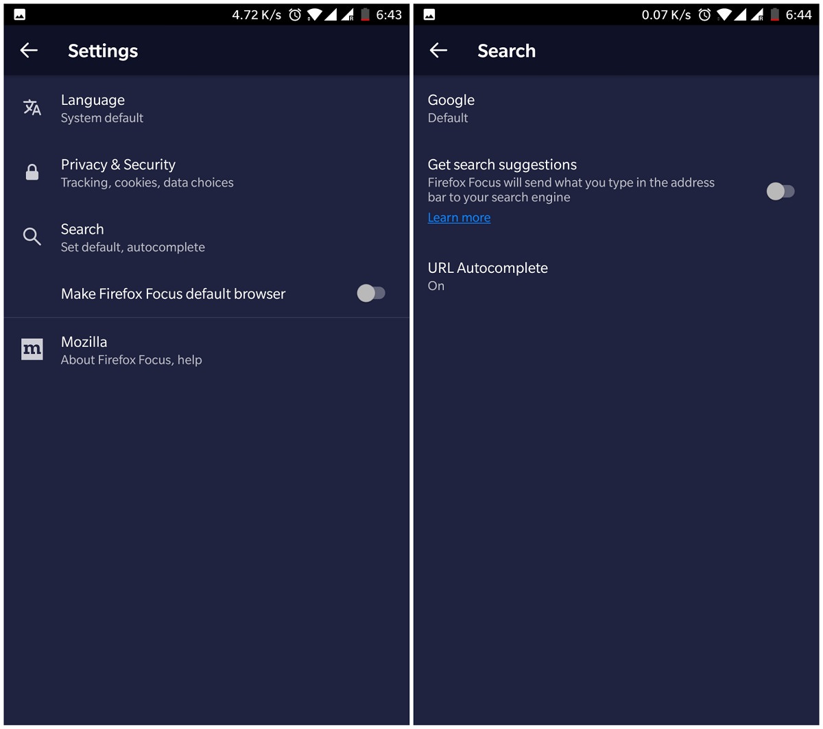 Firefox Focus Settings Overview