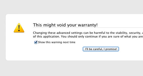 Firefox 8 about:config warning menu