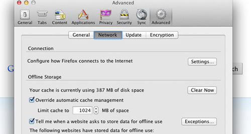 Mac OSX Firefox preferences menu