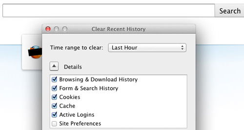 Firefox shortcut command for clearing history and private data