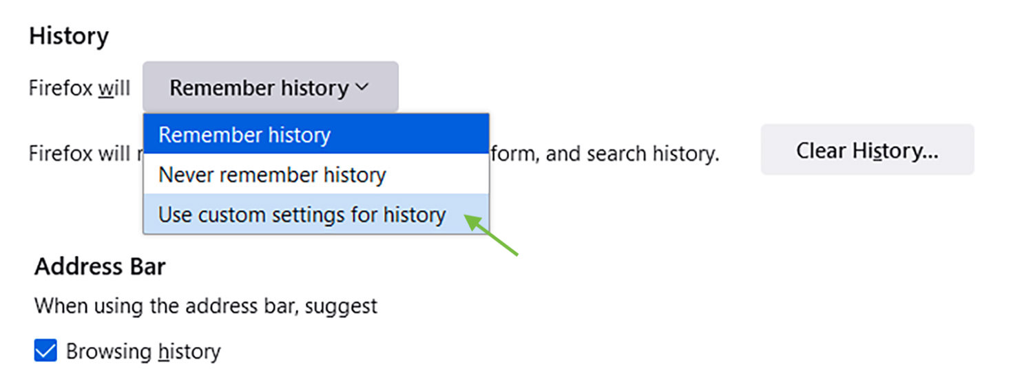 Remember history dropdown